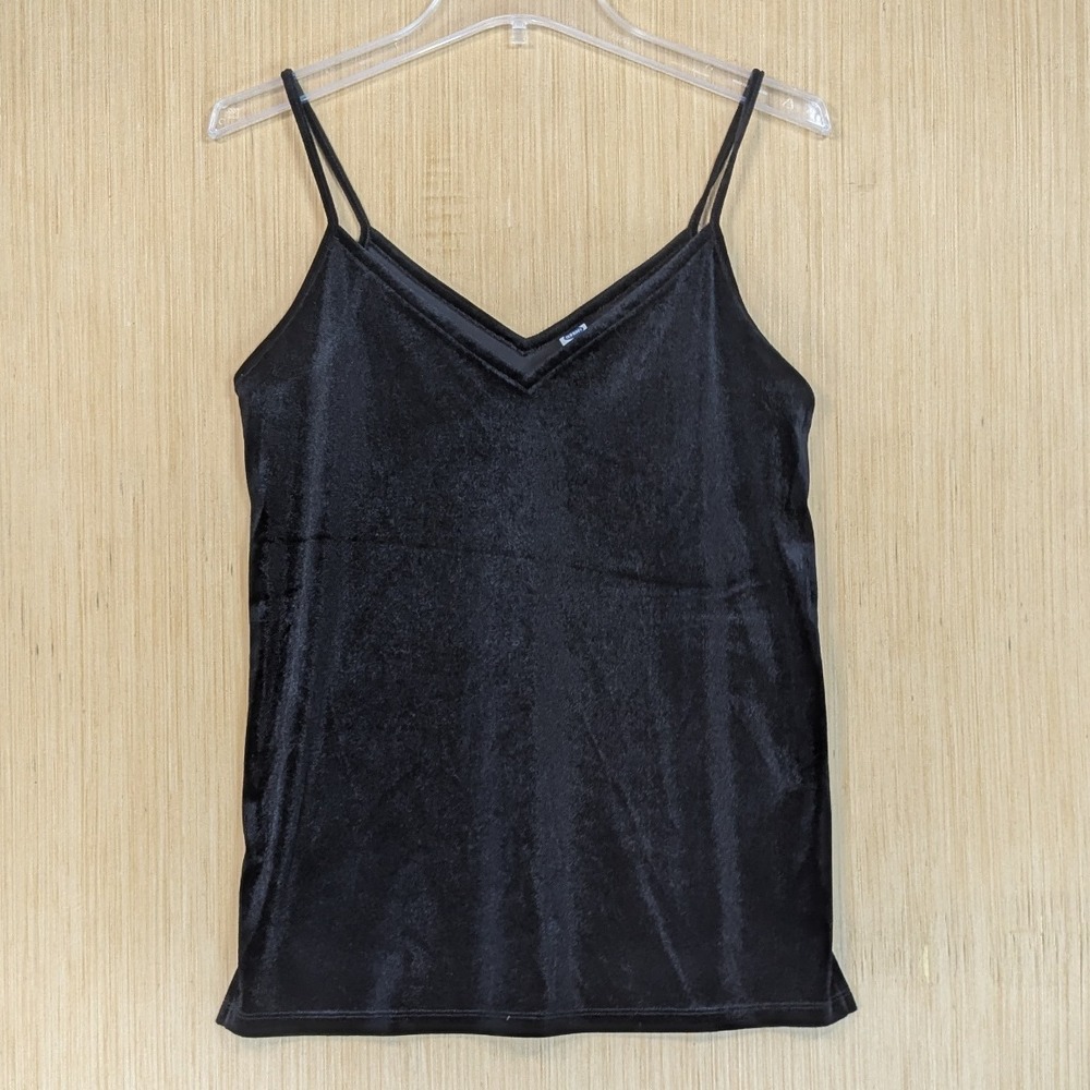 Old Navy Black Velvet Cami Tank Top V Neck Whimsygoth Witchy Festive Women's XS
